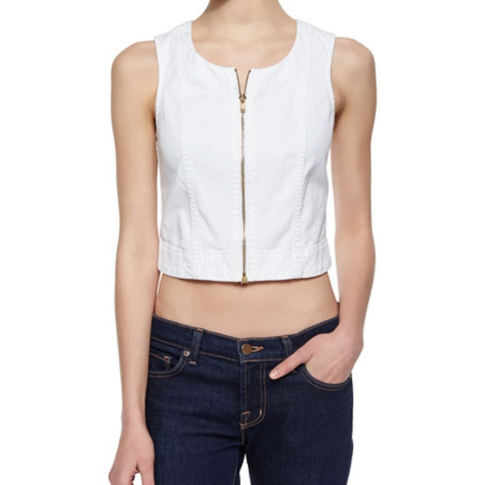 7 For All Mankind Front-Zip Denim Tank - White